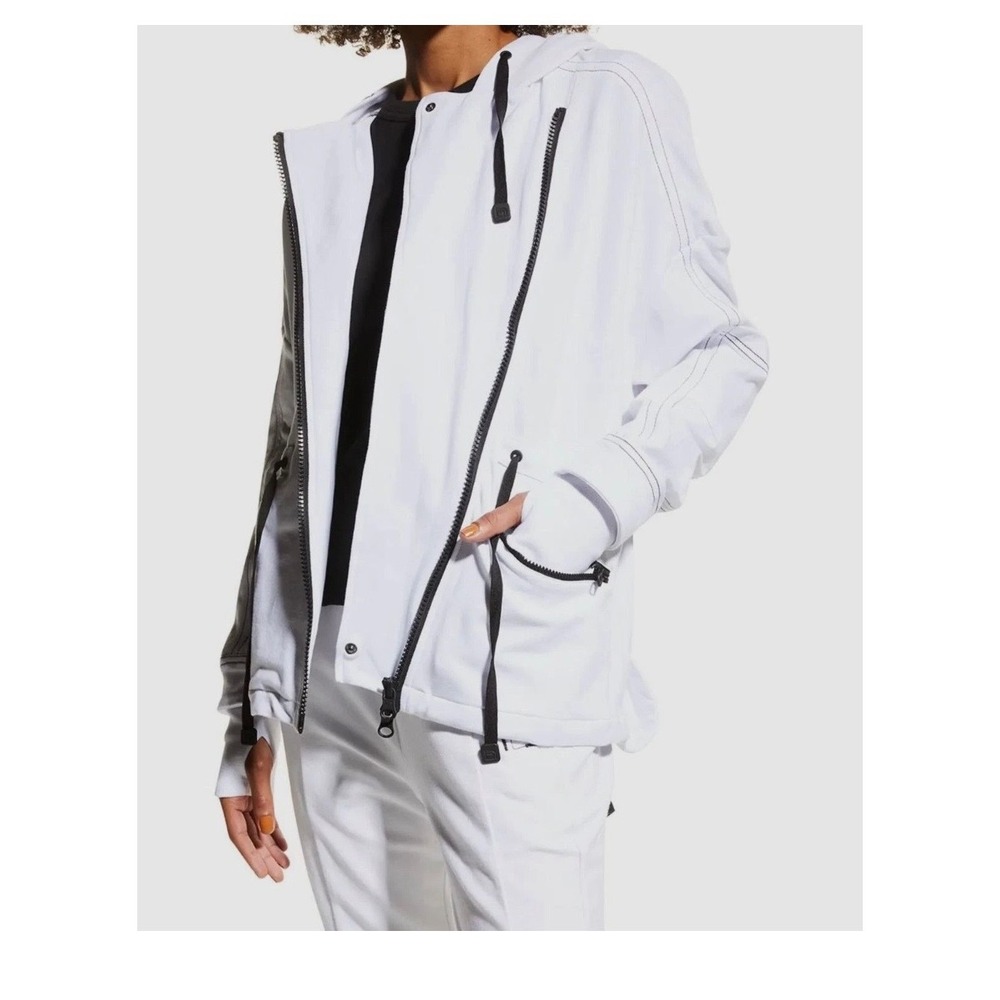 Blanc Noir White Asymmetrical Zip Hooded Fishtail Jacket Medium